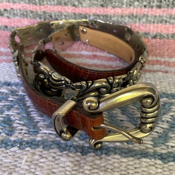 vintage 90s brighton baroque silver leather belt